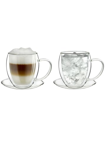 Creano 2er Set Thermo-Tasse "Doppelwandtasse" mit Untersetzer  - 250ml Glas