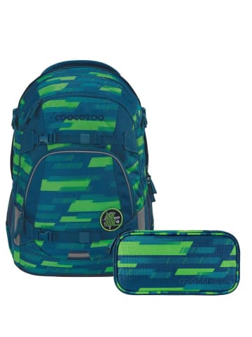 Coocazoo Schulrucksack-Set MATE Lime Stripe in grün/blau 2-teilig