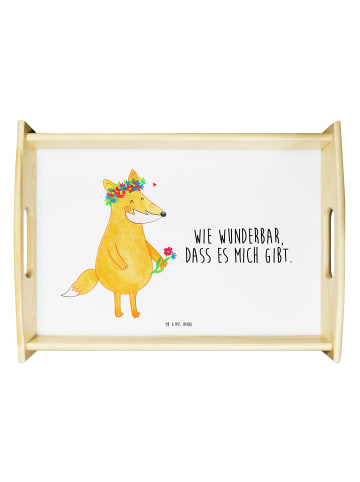 Mr. & Mrs. Panda Dekotablett Fuchs Blumen mit Spruch in Weiß