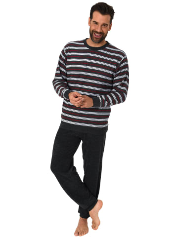 NORMANN Frottee Pyjama Schlafanzug lang Bündchen - 51627 in schwarz