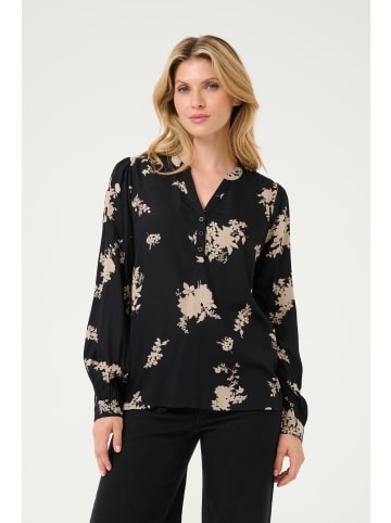 Kaffe Langarm-Bluse KAsomia Loose fit in Black/Brown Flower Print