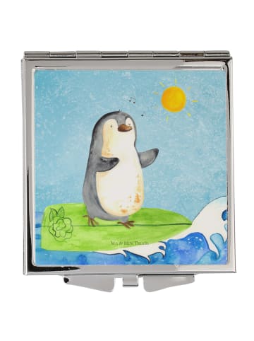 Mr. & Mrs. Panda Handtaschenspiegel quadratisch Pinguin Surfer o... in Eisblau