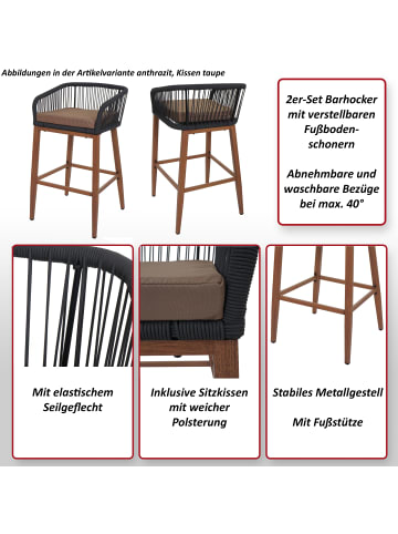 MCW 2er-Set Rope-Barhocker O22, Anthrazit, Kissen hellgrau