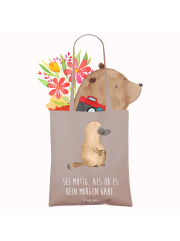 Mr. & Mrs. Panda Tote Bag Schnabeltier Mut mit Spruch in Braun Pastell