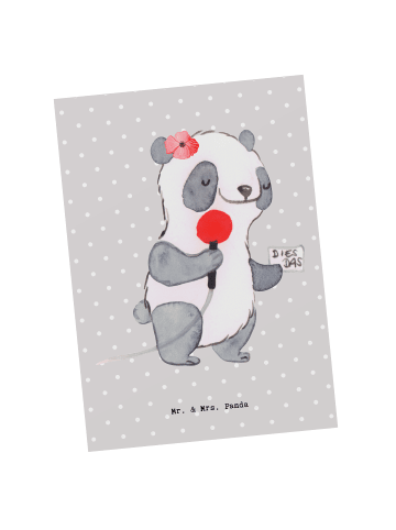 Mr. & Mrs. Panda Postkarte Reporterin Herz ohne Spruch in Grau Pastell