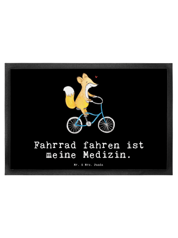 Mr. & Mrs. Panda Fußmatte Fuchs Fahrrad fahren mit Spruch in Schwarz