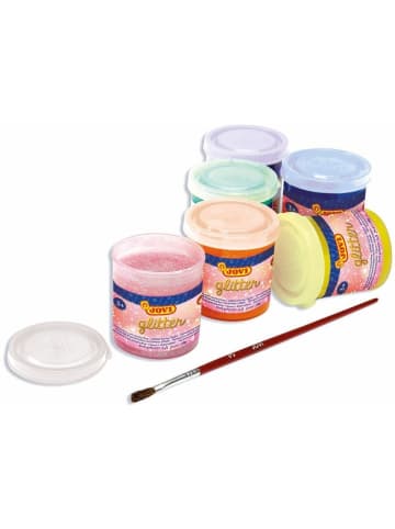 Jovi Plakatfarbe Glitter Tempera Set Packung mit 6 Dosen a 55ml + Pinsel
