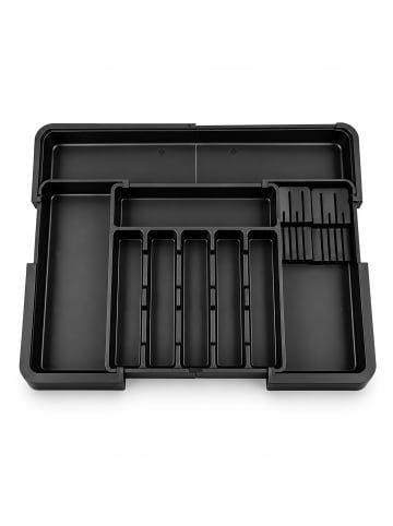 relaxdays Besteckkasten in Schwarz - (B)33-56,5 x (H)5 x (T)37-48,5 cm