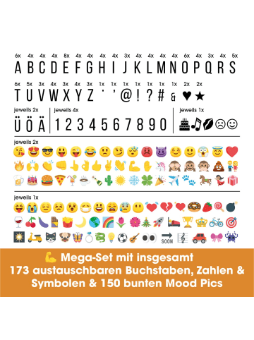 EASYmaxx LED-Leuchtkasten Herz 4,5V weiß 173 Buchstaben & 150 Moodjis  Weiß