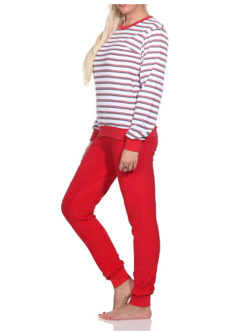 NORMANN Frottee Schlafanzug langarm Bündchen Streifen - 82793 in rot