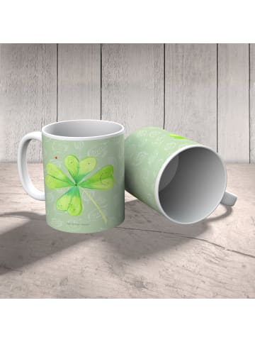 Mr. & Mrs. Panda Tasse Blume Kleeblatt ohne Spruch in Blattgrün