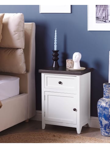 Beliani Nachttisch LAYOLA in Weiß/Braun - (W) 40 x (H) 55 x (L) 30 cm