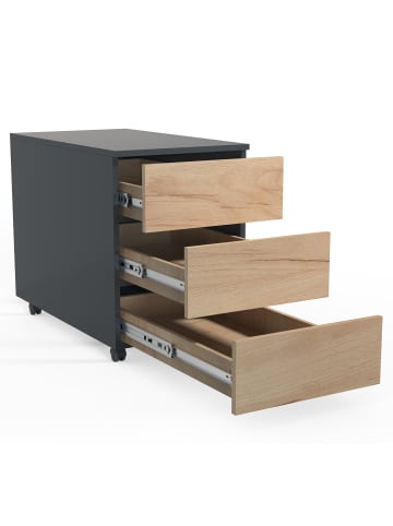 VCM Rollcontainer Beistellcontainer Dalosa 70 cm in Anthrazit / Honig-Eiche