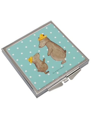 Mr. & Mrs. Panda Quadratischer Spiegel Bären mit Hut ohne Spruch in Türkis Pastell