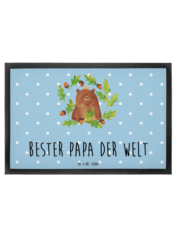 Mr. & Mrs. Panda Fußmatte Bär König mit Spruch in Blau Pastell