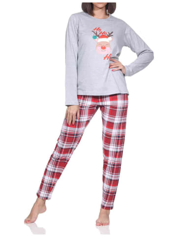NORMANN Schlafanzug Weihnachten langarm Renntier in grau