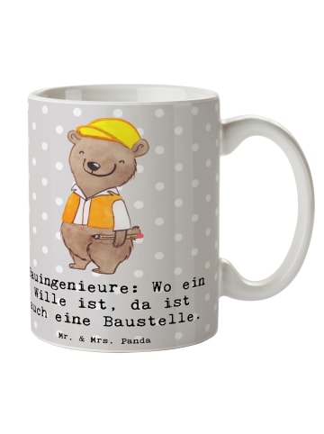 Mr. & Mrs. Panda Kaffeebecher Bauingenieur Wille mit Spruch in Grau Pastell