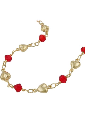 Gallay Kette 5mm Fantasie Herz und Glasperle rot AMD 42cm in gold