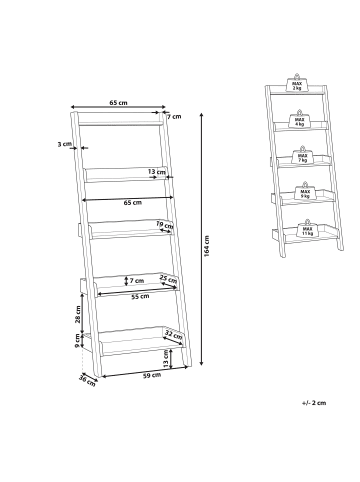 Beliani Bücherregal MOBILE TRIO in Weiß/Braun - (W) 65 x (H) 164 x (L) 32 cm