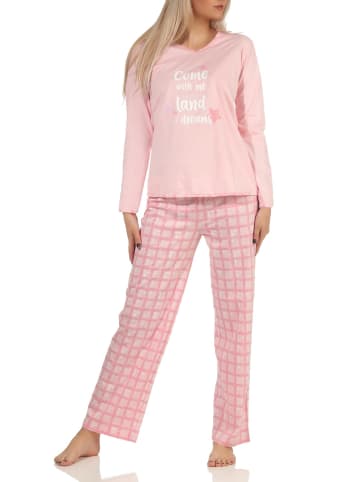 NORMANN Schlafanzug Pyjama karierter Jersey Hose - 61810 in rosa