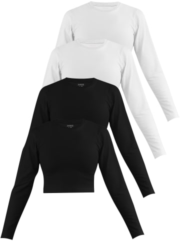 Janice 4 x Damen crop Langarmshirt hochgeschlossen Noia in Schwarz/Weiß