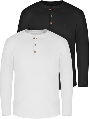 normani 2er Set Herren Langarm Shirts aus Bio-Baumwolle Neuville in Schwarz/Weiß