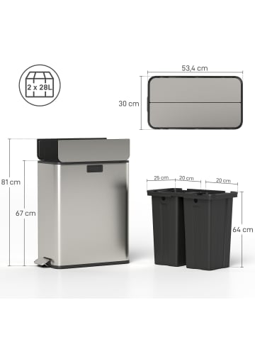 HOMCOM Küchenmülleimer in Silber 53,4L x 30B x 67H cm