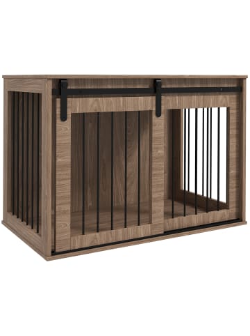Pawhut Hundekäfig Nussbaum 98L x 58B x 61H cm