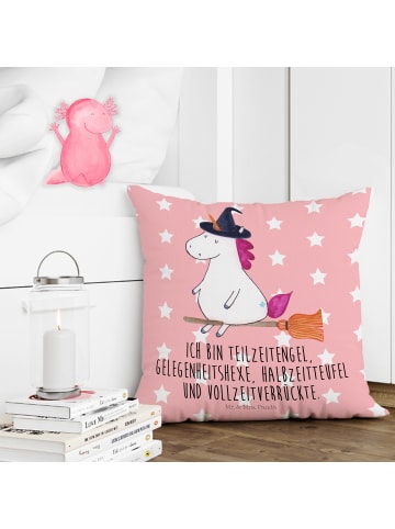 Mr. & Mrs. Panda kuschelkissen 40x40 Einhorn Hexe mit Spruch in Rot Pastell