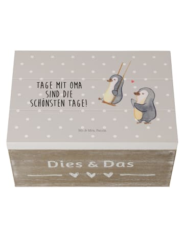 Mr. & Mrs. Panda Holzkiste Pinguin Oma schaukeln mit Spruch in Grau Pastell