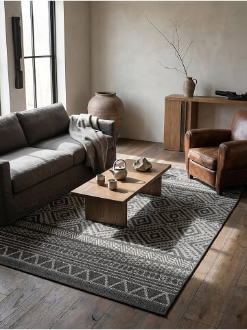 KADIMA DESIGN Teppich flach gewebt mit Rautendessin für drinnen und draußen in Anthrazit