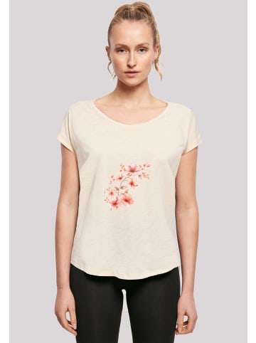 F4NT4STIC Long Cut T-Shirt Rosa Blumenzweig 3D in Whitesand