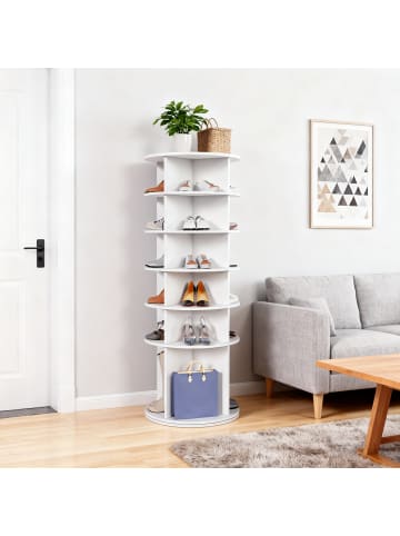 ABRIHOME 6 stufiges Schuhregal mit 360° Drehfunktion in Weiß, 60 x 60 x 161 cm