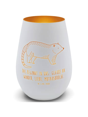Mr. & Mrs. Panda Glas Windlicht Nasenbär mit Spruch in Weiß