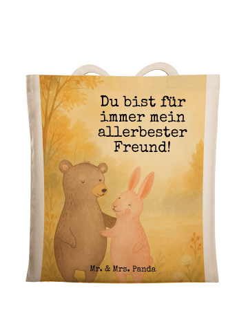Mr. & Mrs. Panda Strandtasche Bär und Hase Umarmen Design mit Sp... in Weiß