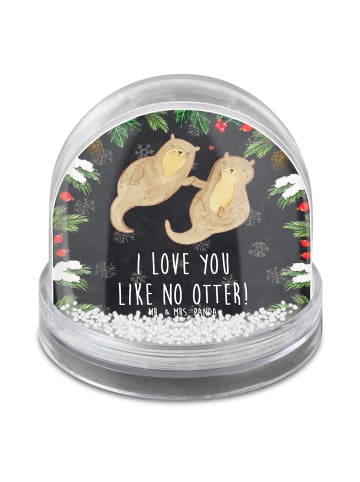 Mr. & Mrs. Panda Schneekugel Otter Hände halten mit Spruch in Kreidetafel