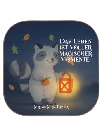 Glasuntersetzer Waschbär Laterne Design mit Spruch in Weiß