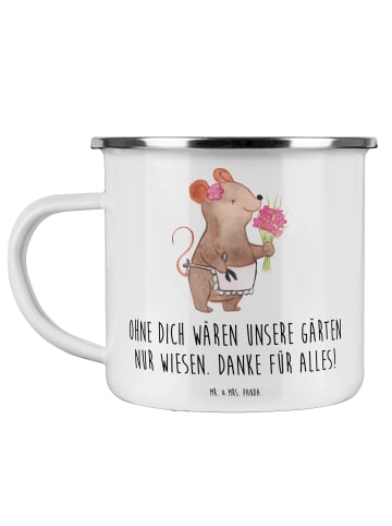 Mr. & Mrs. Panda Camping Emaille Tasse Dankbarer Gärtner mit Spruch in Weiß