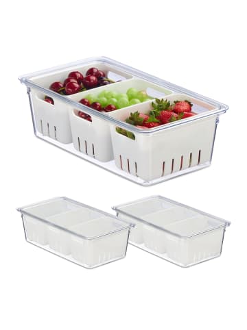 relaxdays 3 x Kühlschrank Organizer in Transparent/ Weiß - (B)32 x (H)10 x (T)17,5 cm