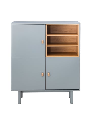 home24 home24 Kommode aus lackiertem MDF & massiver Buche mit Kunstledergriff in Blaugrau, 100 x 120 x 40 cm in Blaugrau