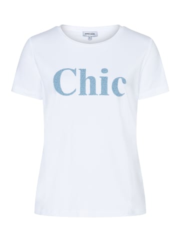 More & More T-Shirt mit Perlenschriftzug in white/skyblue