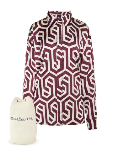 DreiMaster Klassik Damen Hemdbluse + Shopping Bag - Set in Wollweiss Bordeaux