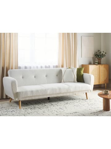 Beliani 3-Sitzer Sofa FLORLI in Weiß/Heller Holzfarbton - (W) 214 x (H) 82 x (L) 85 cm