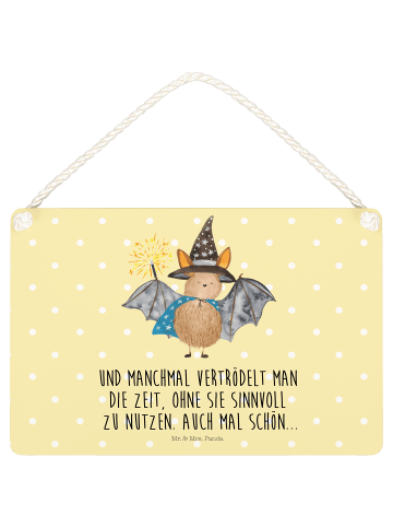 Mr. & Mrs. Panda Schild Fledermaus Zauberer mit Spruch in Gelb Pastell