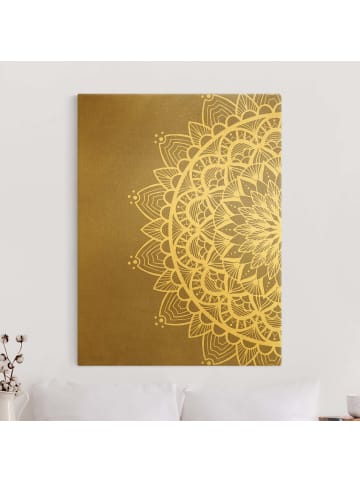 WALLART Leinwandbild Gold - Mandala Illustration shabby Weiß beige in Grau