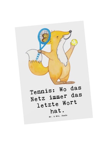 Mr. & Mrs. Panda Postkarte Tennis Netz mit Spruch in Weiß