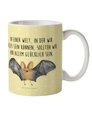 Mr. & Mrs. Panda Kaffeetasse Fledermaus Flügel mit Spruch in Gelb Pastell