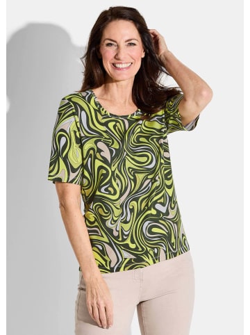 GOLDNER Kurzgröße:  Shirt in khaki / hellgrün / weiß / gemustert