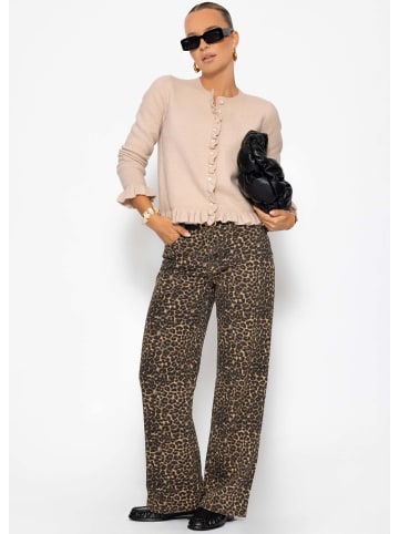 SASSYCLASSY Wide Leg Jeans mit hohem Bund in Leo-Print in Braun