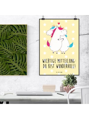 Mr. & Mrs. Panda Bild Einhorn Mitteilung mit Spruch in Gelb Pastell